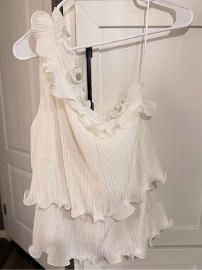 Lush White Ruffled One-Shoulder Camisole